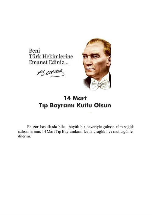 SAYIN İL EMNİYET MÜDÜRÜMÜZÜN 14 MART TIP BAYRAMI KUTLAMA MESAJI